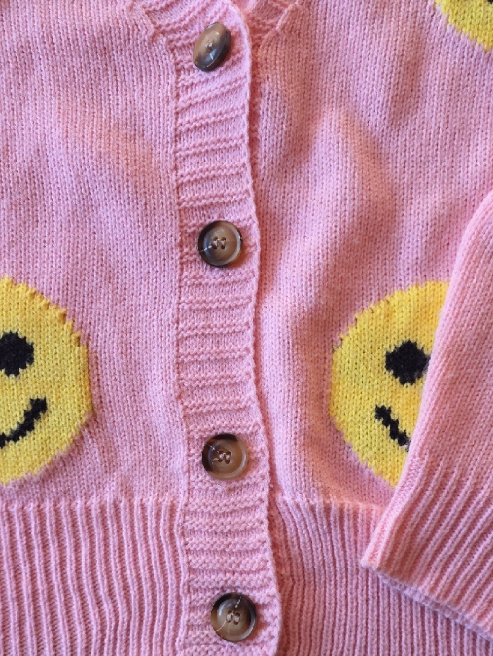 Cute Pink Smiley Cardigan Sweater - Picture 4 of 7
